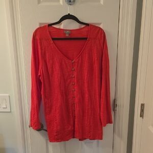 J Jill Women's Coral Button-Up Tunic, Lightweight Cotton, Size XL (0913)